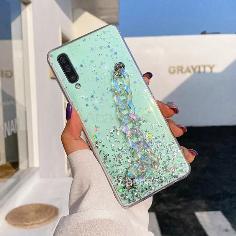 Coque de luxe avec chaîne scintillante pour Samsung