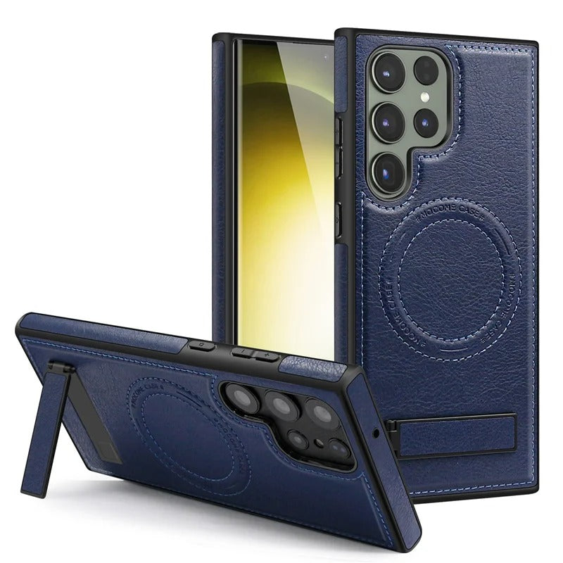 Coque en cuir de luxe compatible MagSafe pour Samsung