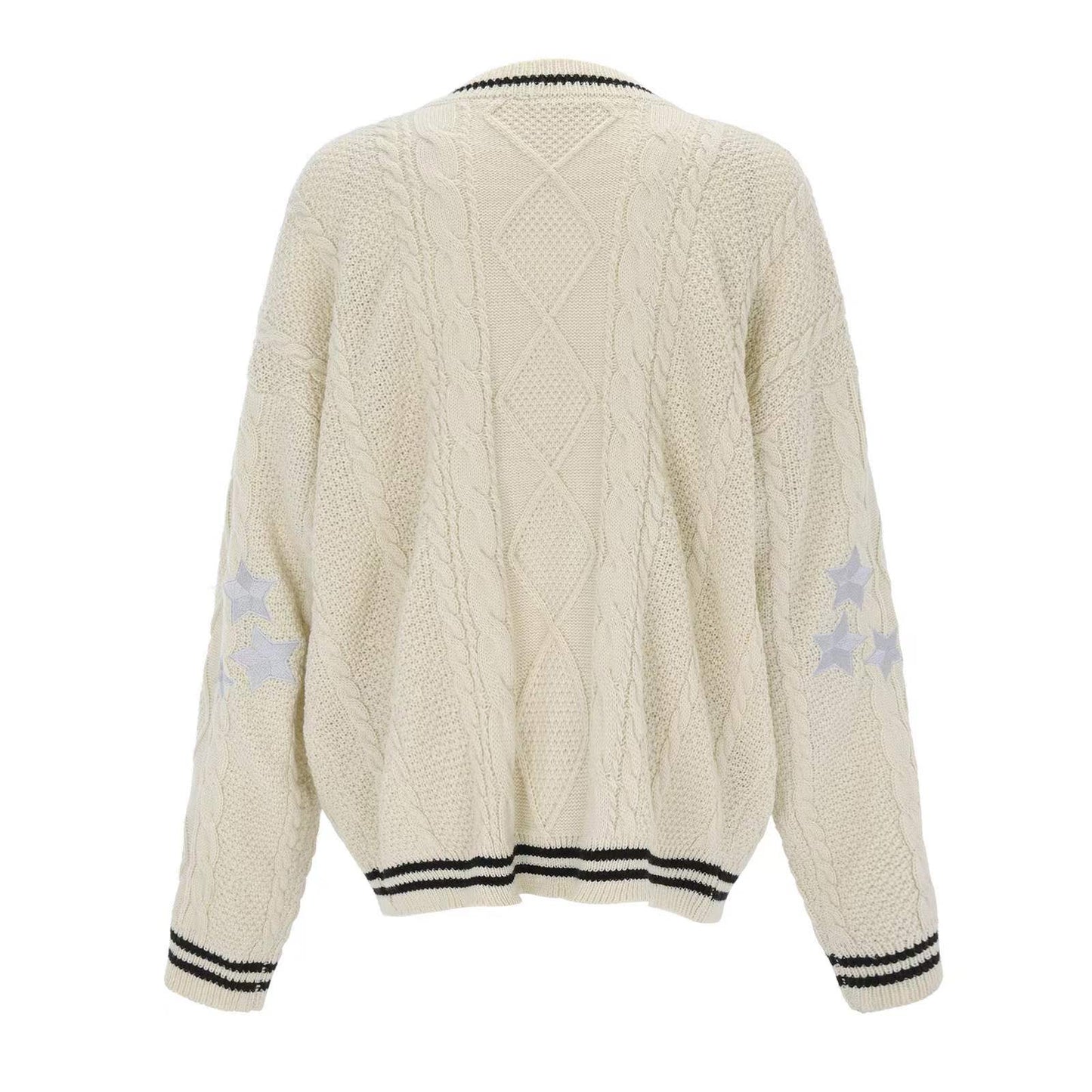 Cardigan oversize en maille torsadée brodée d'étoiles