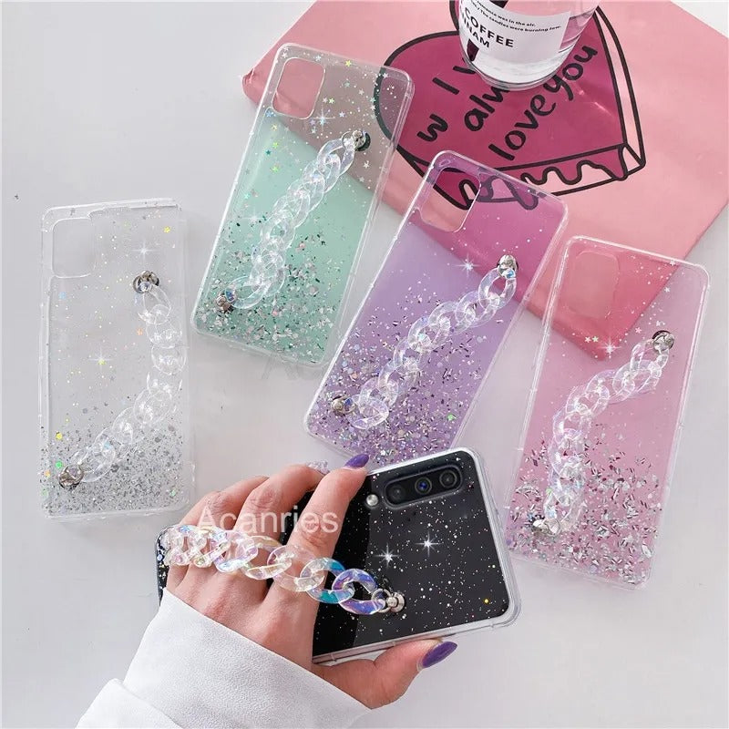 Coque de luxe avec chaîne scintillante pour Samsung
