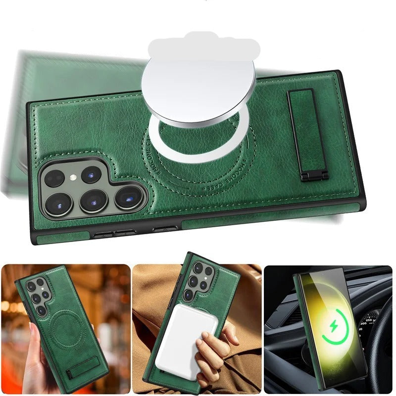 Coque en cuir de luxe compatible MagSafe pour Samsung