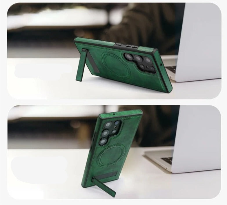 Coque en cuir de luxe compatible MagSafe pour Samsung
