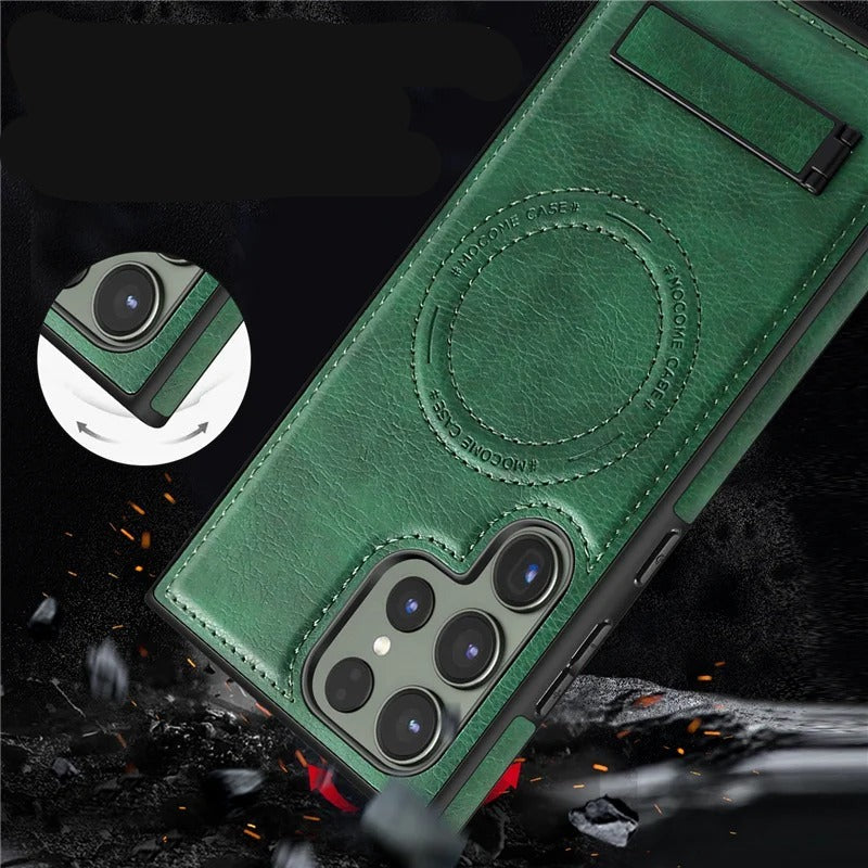 Coque en cuir de luxe compatible MagSafe pour Samsung