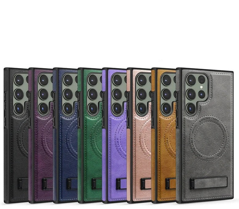 Coque en cuir de luxe compatible MagSafe pour Samsung
