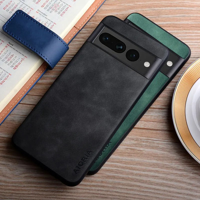 Coque en Cuir anti-empreintes pour Google Pixel