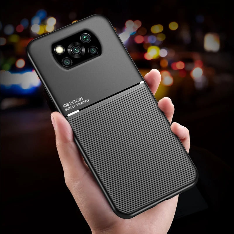 Coque de Téléphone en Cuir avec Plaque de Support Magnétique pour Voiture
