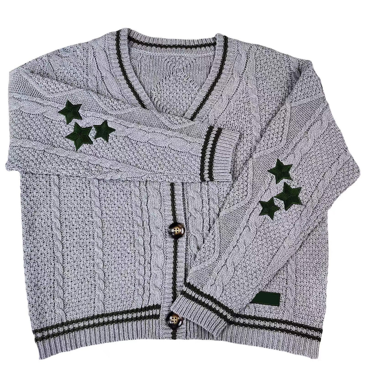 Cardigan oversize en maille torsadée brodée d'étoiles