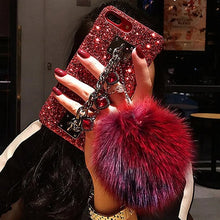 Charger l'image dans la galerie, Coque iPhone à Paillettes avec Pompon et Bracelet de Cristal