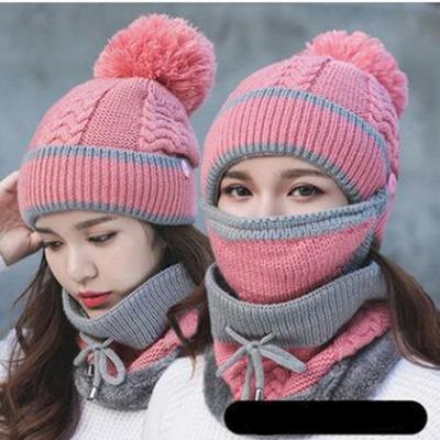 3 en 1 Bonnet tricoté d'hiver et écharpe Circulaire avec Masque Facial