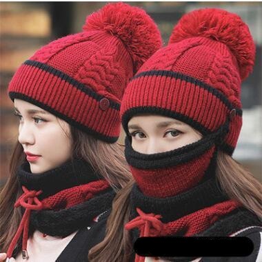 3 en 1 Bonnet tricoté d'hiver et écharpe Circulaire avec Masque Facial