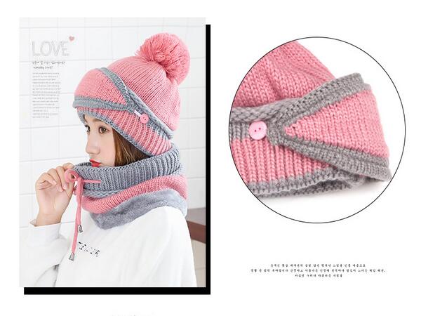 3 en 1 Bonnet tricoté d'hiver et écharpe Circulaire avec Masque Facial