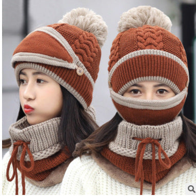 3 en 1 Bonnet tricoté d'hiver et écharpe Circulaire avec Masque Facial
