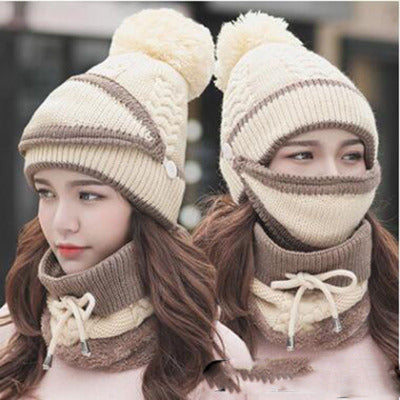 3 en 1 Bonnet tricoté d'hiver et écharpe Circulaire avec Masque Facial
