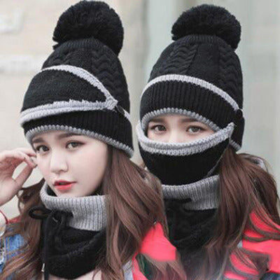 3 en 1 Bonnet tricoté d'hiver et écharpe Circulaire avec Masque Facial