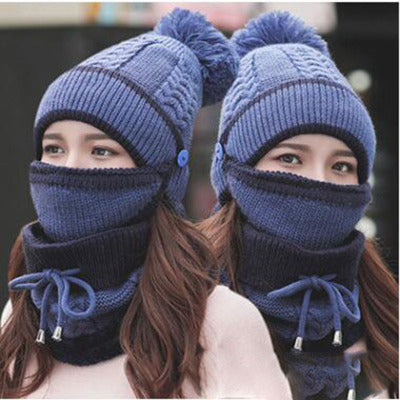 3 en 1 Bonnet tricoté d'hiver et écharpe Circulaire avec Masque Facial