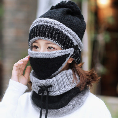 3 en 1 Bonnet tricoté d'hiver et écharpe Circulaire avec Masque Facial