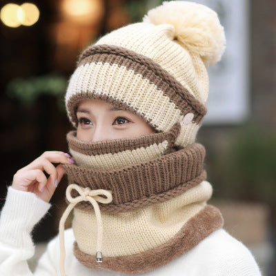 3 en 1 Bonnet tricoté d'hiver et écharpe Circulaire avec Masque Facial