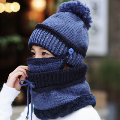 3 en 1 Bonnet tricoté d'hiver et écharpe Circulaire avec Masque Facial