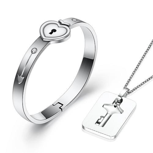 Nom personnalisé Bracelet cœur & pendentif clé pour les couples