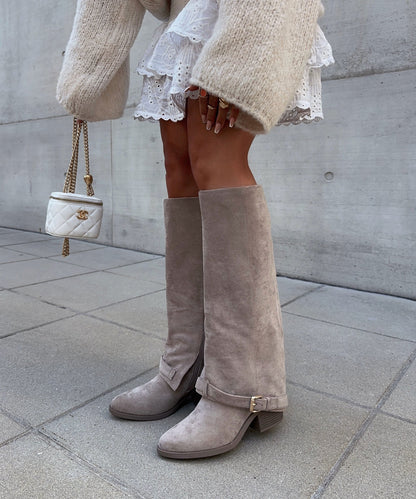 Bottes Hautes Beiges Élégantes – Talon Confort pour un Confort Quotidien
