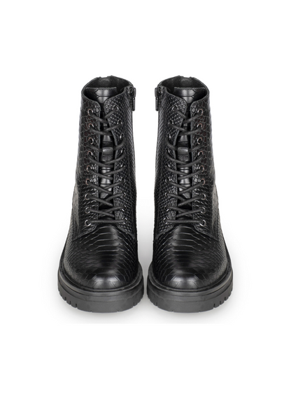 Bottines Femme à Lacets Motif Python – Élégantes et Polyvalentes