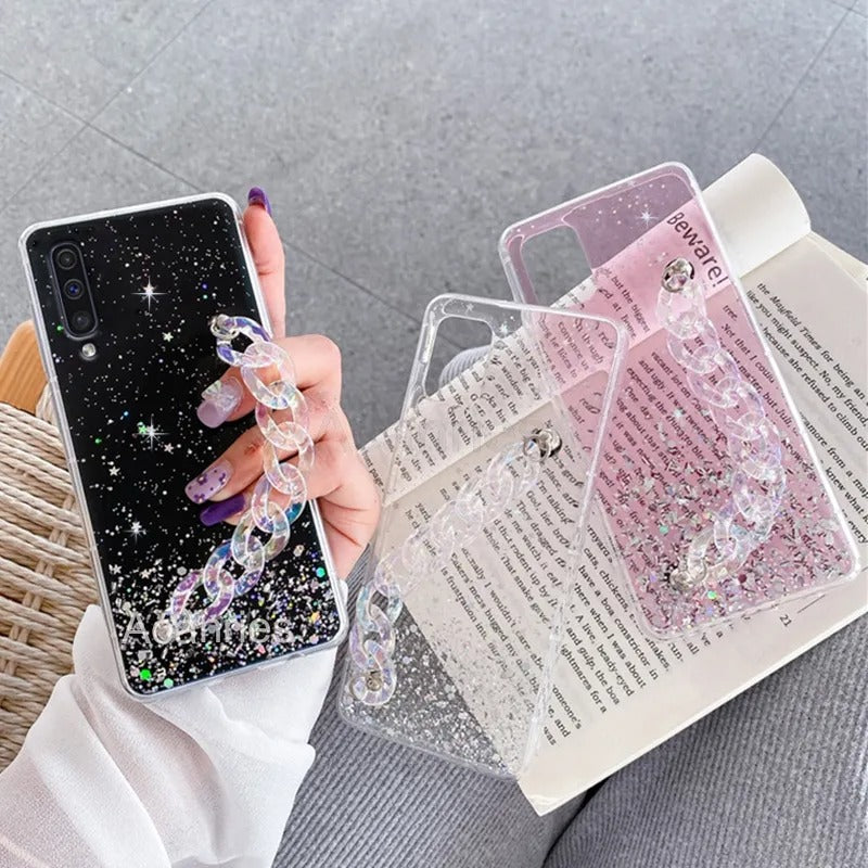 Coque de luxe avec chaîne scintillante pour Samsung