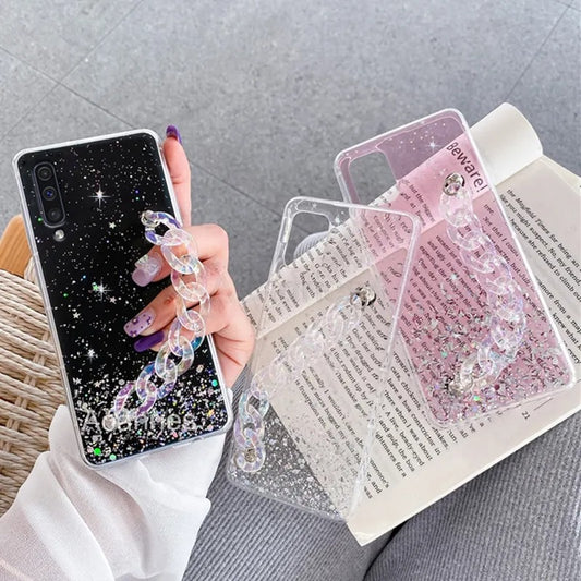 Coque de luxe avec chaîne scintillante pour Samsung