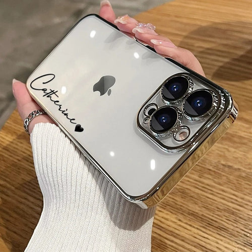 Funda transparente de lujo con nombre personalizado para iPhone