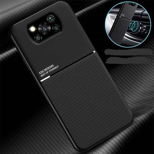Coque de Téléphone en Cuir avec Plaque de Support Magnétique pour Voiture