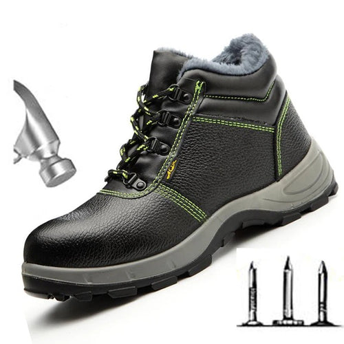 Zapato de seguridad de cuero para invierno con puntera de acero, antiperforación 
