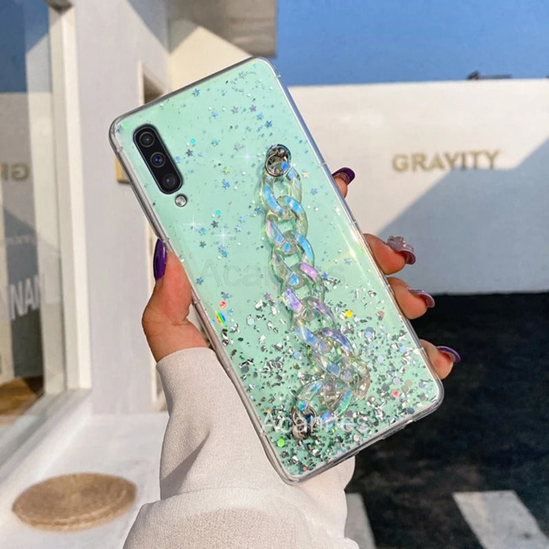 Coque de luxe avec chaîne scintillante pour Samsung