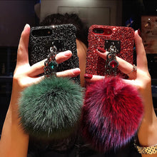 Charger l&#39;image dans la galerie, Coque iPhone à Paillettes avec Pompon et Bracelet de Cristal
