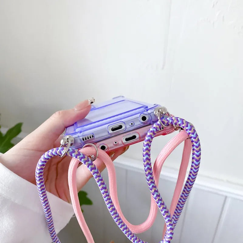 Coque Silicone avec Bandoulière + Porte-Cartes pour Samsung