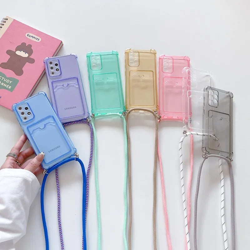 Coque Silicone avec Bandoulière + Porte-Cartes pour Samsung