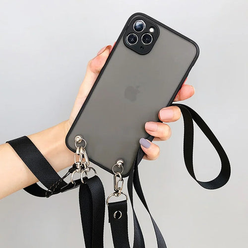 Funda de silicona transparente con collar cruzado para iPhone 