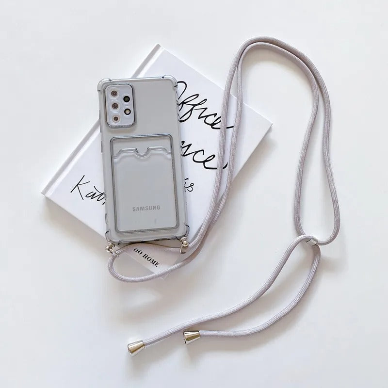 Coque Silicone avec Bandoulière + Porte-Cartes pour Samsung