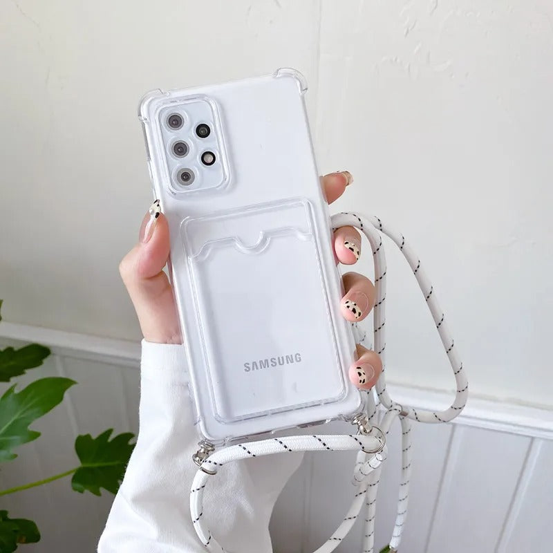 Coque Silicone avec Bandoulière + Porte-Cartes pour Samsung