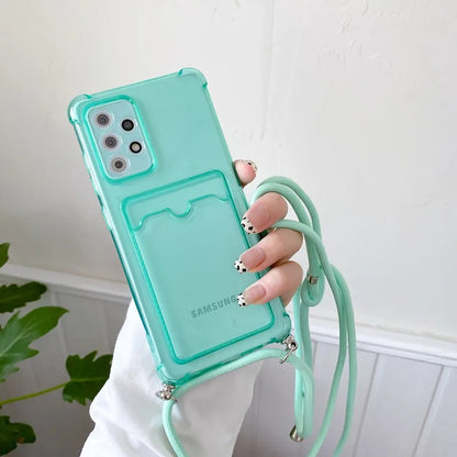 Coque Silicone avec Bandoulière + Porte-Cartes pour Samsung