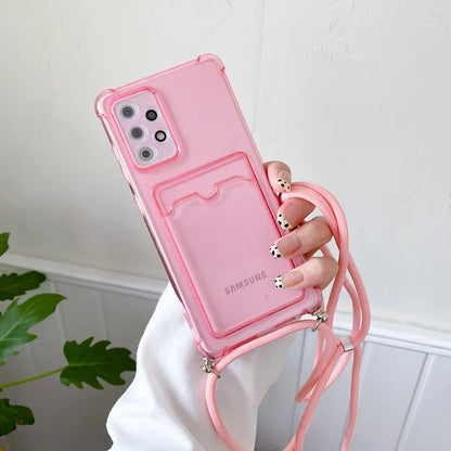 Coque Silicone avec Bandoulière + Porte-Cartes pour Samsung