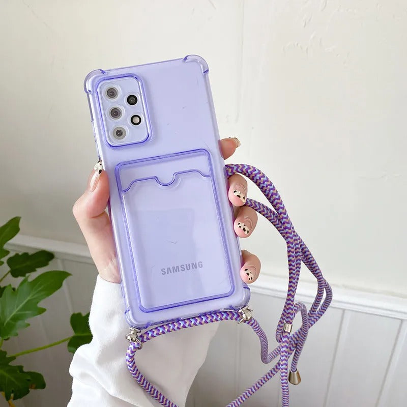 Coque Silicone avec Bandoulière + Porte-Cartes pour Samsung