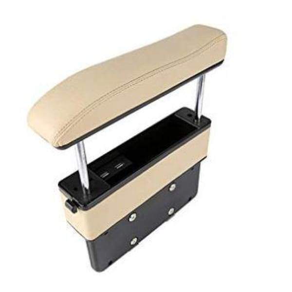 2 en 1 Accoudoir de voiture et organisateur en cuire réglable - Beige - Accoudoirs