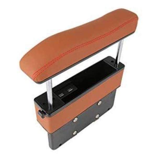 2 en 1 Accoudoir de voiture et organisateur en cuire réglable - Caramel - Accoudoirs