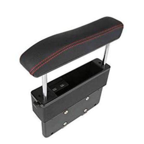 2 en 1 Accoudoir de voiture et organisateur en cuire réglable - Noir fil rouge - Accoudoirs