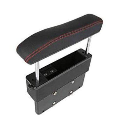 2 en 1 Accoudoir de voiture et organisateur en cuire réglable - Noir fil rouge - Accoudoirs