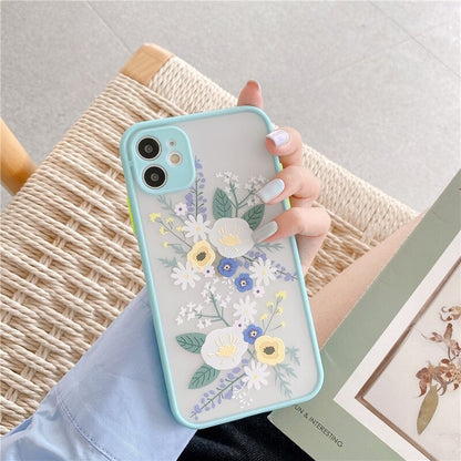Coque à fleurs mate anti-chute pour iPhone