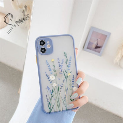 Coque à fleurs mate anti-chute pour iPhone