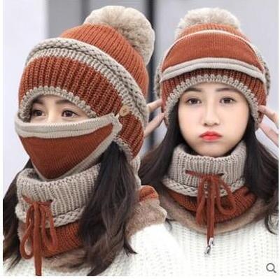 3 en 1 Bonnet tricoté d'hiver et écharpe Circulaire avec Masque Facial