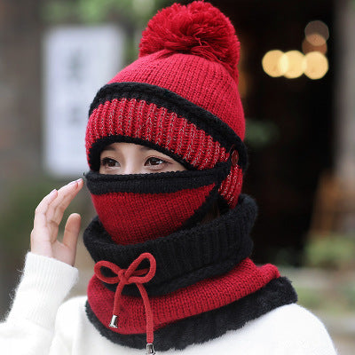 3 en 1 Bonnet tricoté d'hiver et écharpe Circulaire avec Masque Facial