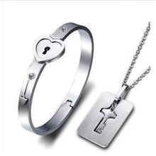 Charger l&#39;image dans la galerie, Bracelet cur &amp; pendentif clé pour les couples - Argent - Jewelry Sets
