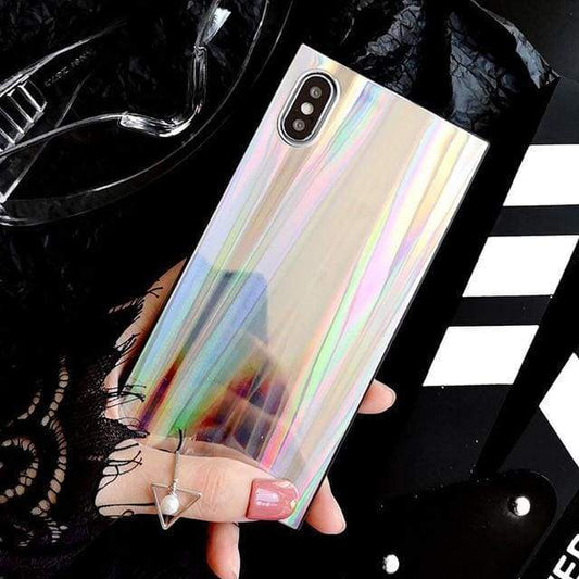 Coque carré Arc-En-Ciel Brillant Coloré Pour iPhone - iPhone 6 6S / Argent Arc-En-Ciel - Coques